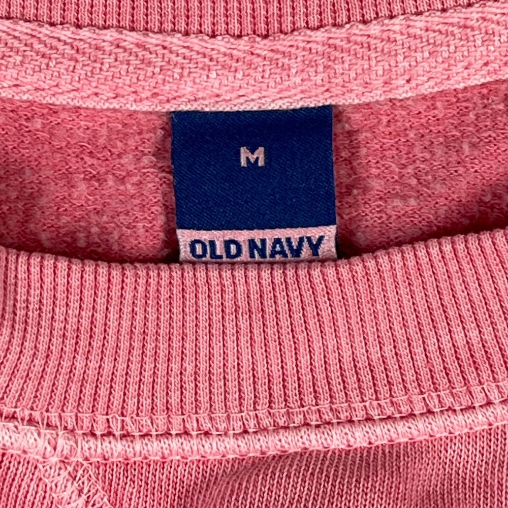 Old Navy Sweatshirt Womens Medium Pink Fleece Lined Ribbed Trim V Insert Neck - Picture 2 of 4